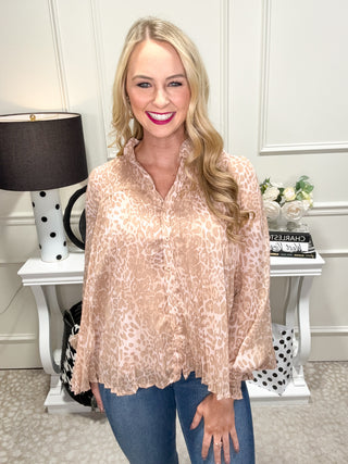 gold chiffon leopard print top