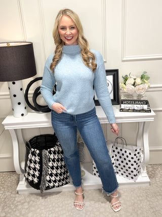 Cozy blue knit turtleneck sweater