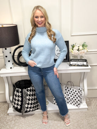 Cozy blue knit turtleneck sweater