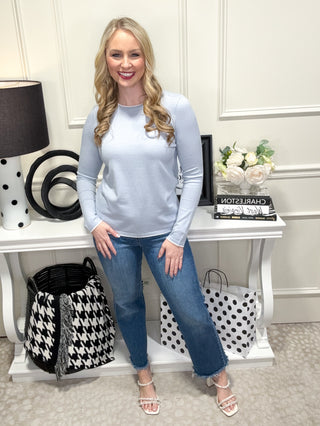 Blue long sleeve crew neck tee