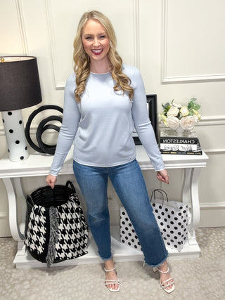 Blue long sleeve crew neck tee