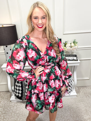 Pink floral ruffle dress