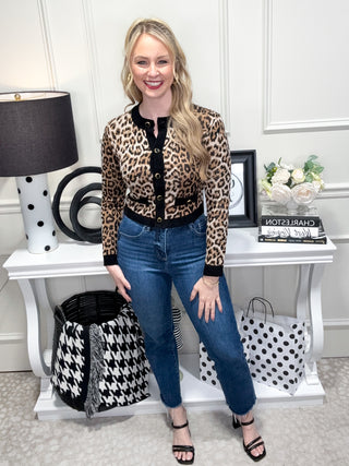 Cheetah print cardigan with cute button details