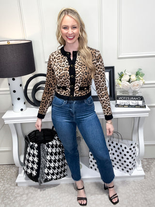 Cheetah print cardigan with cute button details