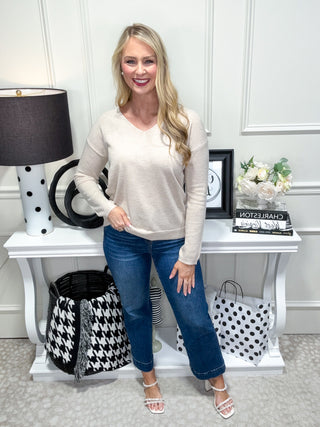 Marled sweater with flattering V-neckline and cozy knit
