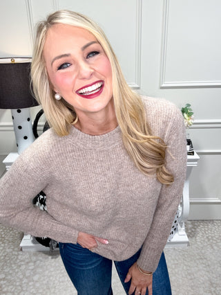 Ribbed tan crewneck sweater