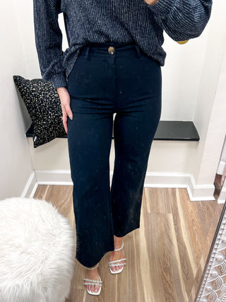 Navy straight leg cropped pants 