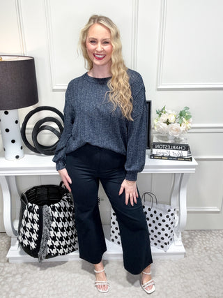 Navy ribbed knit top