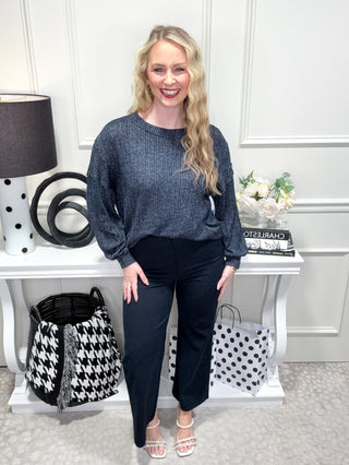 Navy ribbed knit top