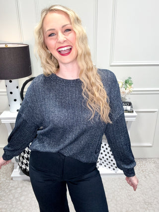 Navy ribbed knit top