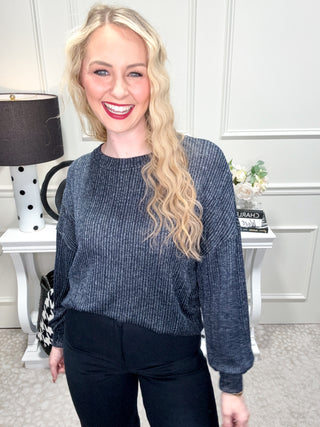 Navy ribbed knit top