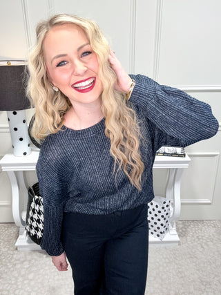 Navy ribbed knit top