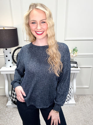 Navy ribbed knit top